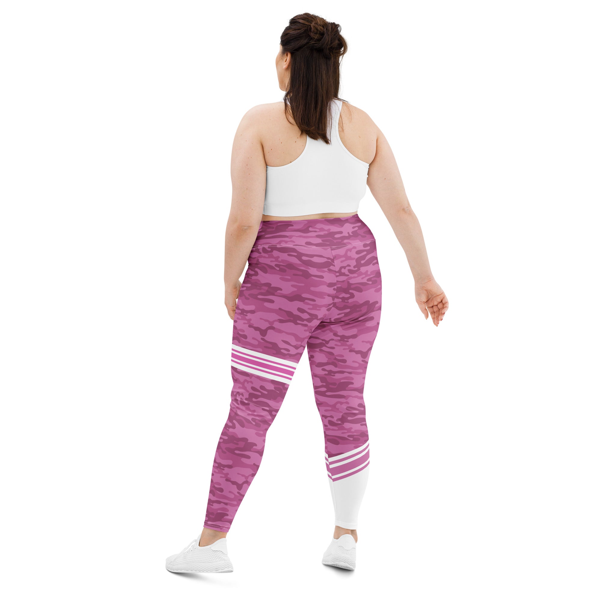 Pink Camo Leggings with Stripe - Plus Size